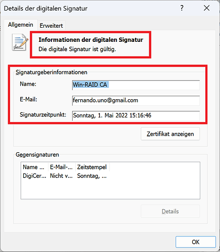 Digital Signature Win-RAID CA