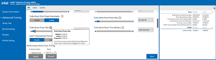 Lower values applied successfully with Intel XTU