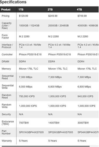 Silicon Power XS70-Specs