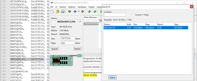 EN25QH128 ; SPI ID 1C7018