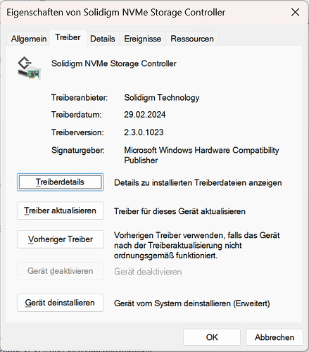 Solidigm driver on Samsung NVMe SSD