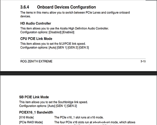 Zenith PCIe settings
