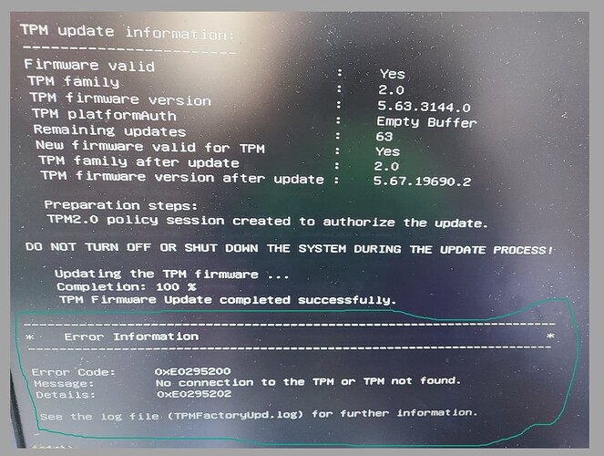 @1) TPM update Information - ERROR info