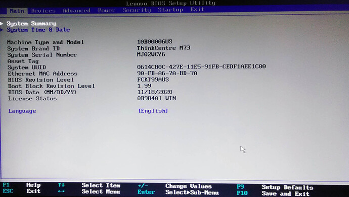BIOS main M73 Lenovo