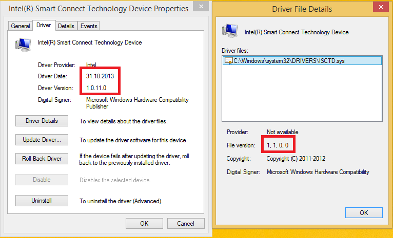 Intel ISCT driver with wrong driver version and date.png