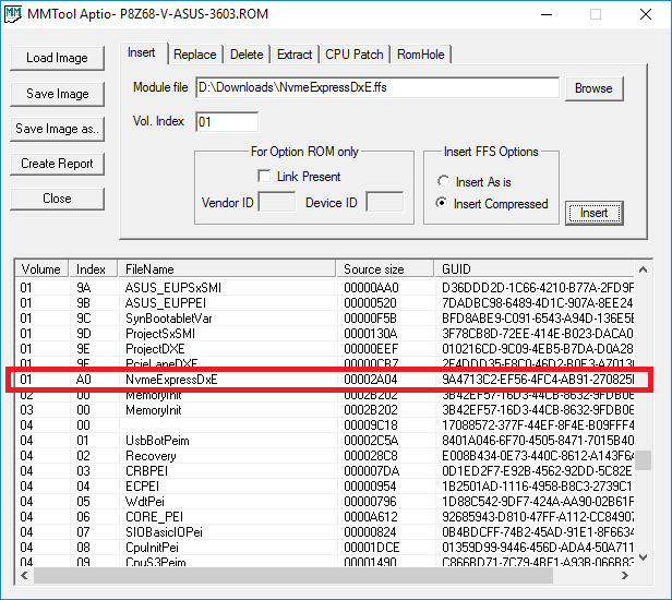 NvmeExpress module successfully inserted.png