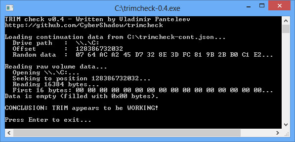 TrimCheck tool message - TRIM is working.png