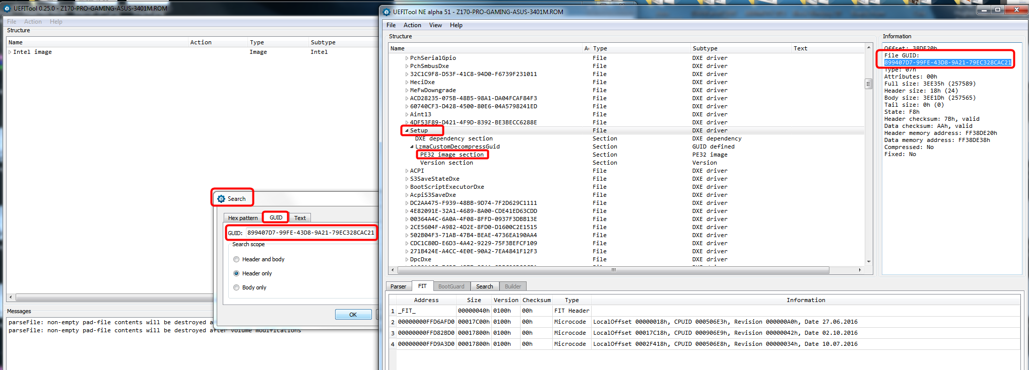 uefitool image or bios region