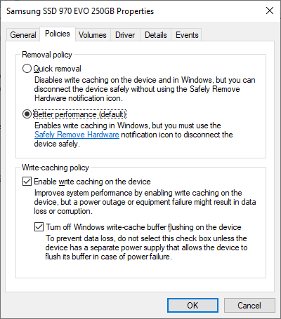 Policies of the Samsung 970 EVO while running the OFA driver.png
